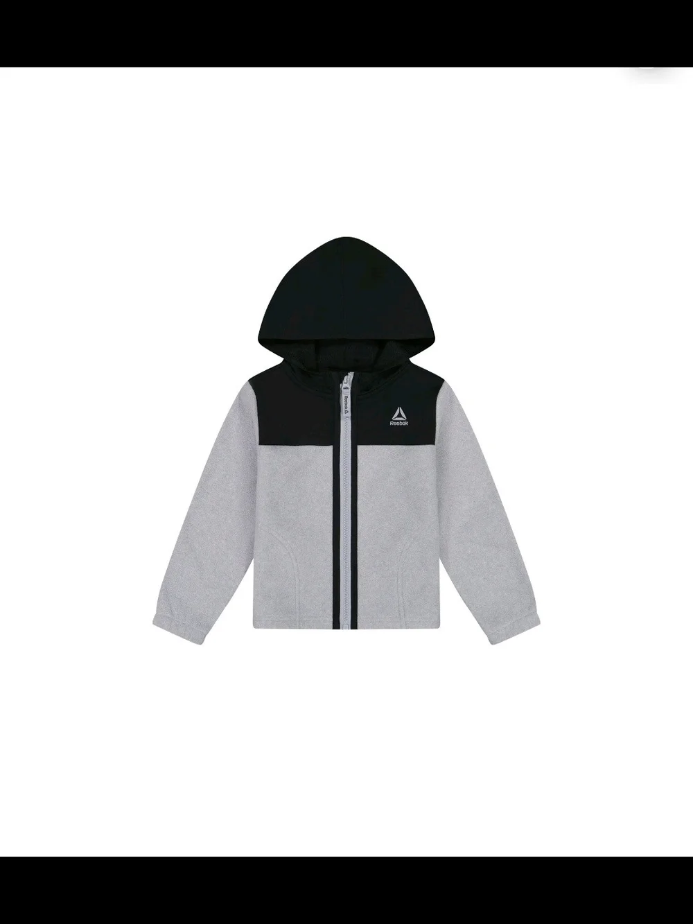 NWT Reebok Toddler Boys Full Zip Hooded Fleece Jacket Gray Black Colorblock 2T